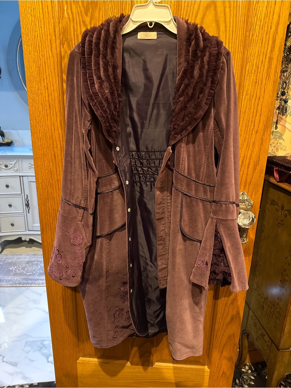 Nataya Plush Velvet Hooded Trench Coat - Plum